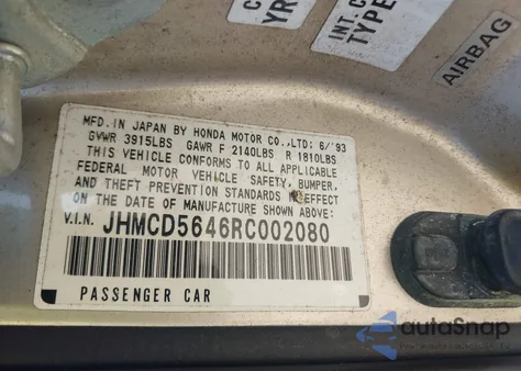 1994 Honda Accord Lx из США, поврежденный, VIN JHMCD5646RC002080